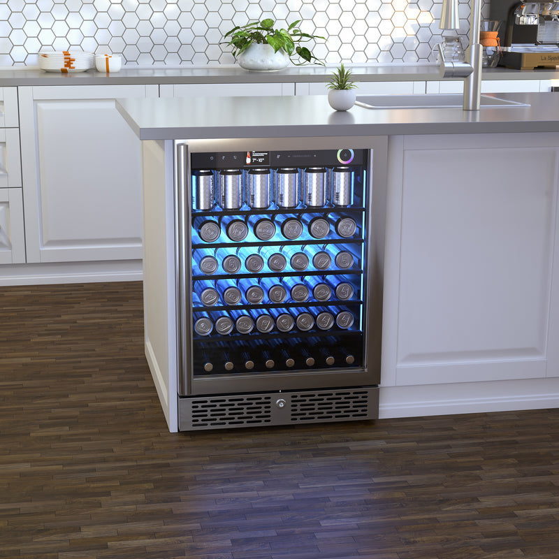 Vinotemp Vinoglow 151-Can Single-Zone Beverage Center, in Stainless Steel