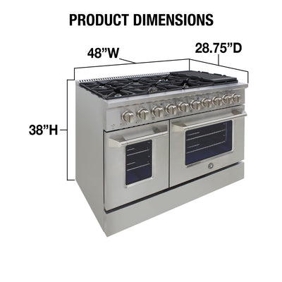 Brama by Vinotemp 48" Double Oven Gas Range, in Stainless Steel