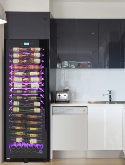 141-Bottle Single-Zone Backlit Panel Wine Cooler (Black) - Left Hinge 16